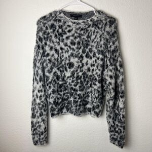 Ann Taylor Gray and White Leopard Print Sweater